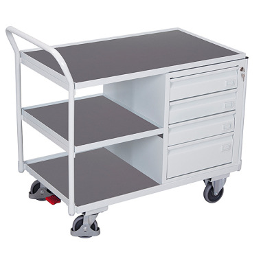 VARIOfit Workshop trolley with 3 shelves, RAL 7035 sw-600.605/LG