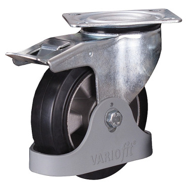 VARIOfit Brake roller, elastic solid rubber, 160 x 50 mm, black on die-cast aluminium rim dpg-160.007