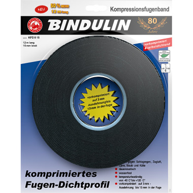 BINDULIN Kompressionsfugenband, schwarz, Rolle 12 m KFD  8 15