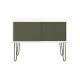 BISLEY MultiRange Sideboard, weiß, Schiebetüren aus Stahl, 4 Stahlfüße, Maße: H 752 x B 1000 x T 450 mm, Farbe: weiß/olivgrün MS1007H005623