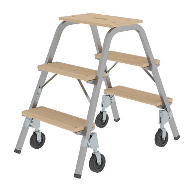 MUNK Steel and wood step stool with lifting castors 2x3 steps 39013