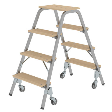 MUNK Steel and wood step stool with swivel castors 2x4 steps 39024