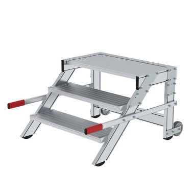 MUNK Work platform, mobile, step width 800 mm, grooved aluminium 3 steps 50016