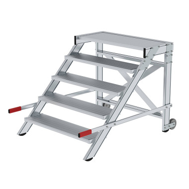 MUNK Work platform, mobile, step width 1,000 mm, grooved aluminium 5 steps 50022