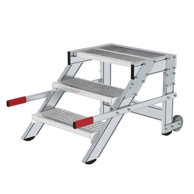 MUNK Work platform, mobile, step width 600 mm, steel grating 3 steps 50431