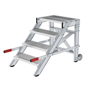 MUNK Work platform, mobile, step width 600 mm, steel grating 4 steps 50432