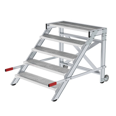 MUNK Work platform, mobile, step width 1,000 mm, steel grating 5 steps 50441