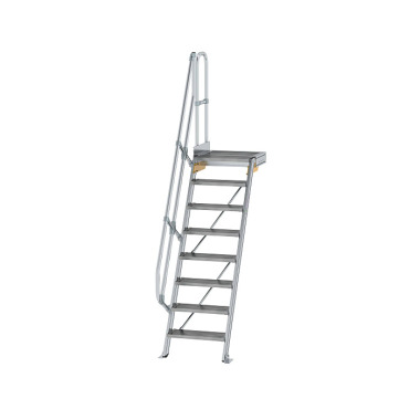 MUNK Stairs with 60° platform step width 600 mm 8 steps Grooved aluminium 600368