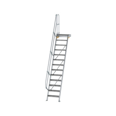 MUNK Stairs with 60° platform step width 600 mm 13 steps Grooved aluminium 600373