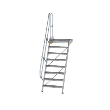 MUNK Stairs with 60° platform step width 800 mm 8 steps Grooved aluminium 600388