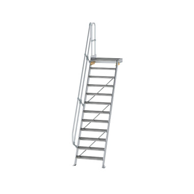 MUNK Stairs with 60° platform step width 800 mm 12 steps Grooved aluminium 600392