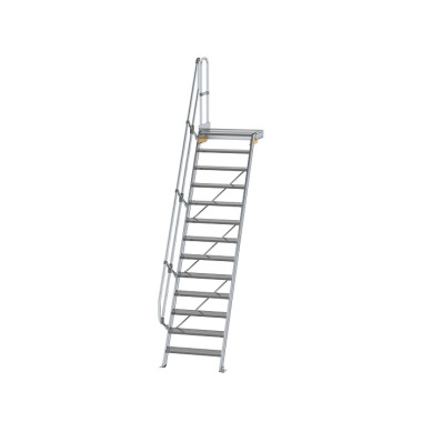 MUNK Stairs with 60° platform step width 800 mm 13 steps Grooved aluminium 600393