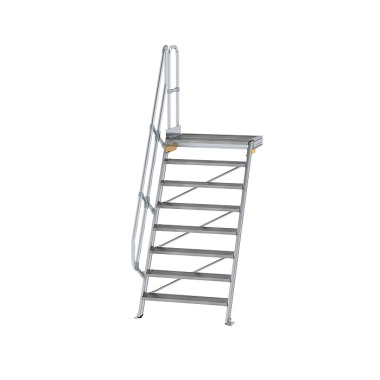 MUNK Stairs with 60° platform, step width 1,000 mm 8 steps Grooved aluminium 600408