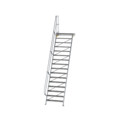 MUNK Stairs with 60° platform, step width 1,000 mm 16 steps Grooved aluminium 600416