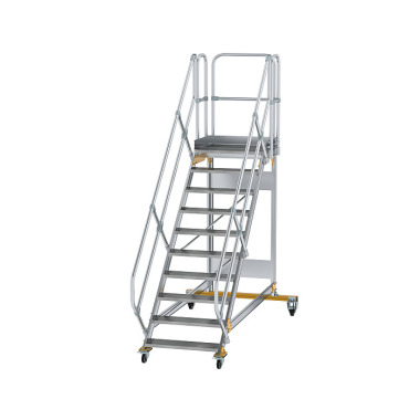 MUNK Platform stairs 45° movable step width 800 mm 10 steps Grooved aluminium 600790