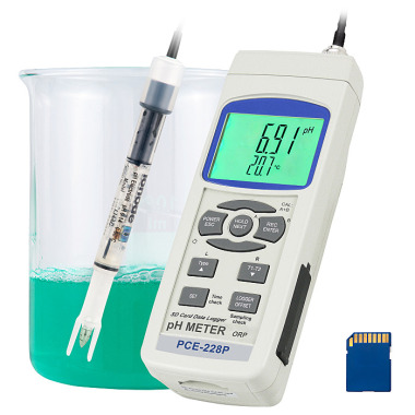 PCE-228P pH meter for cosmetics |0.00 ... 14.00 pH|-1999 ... 0 ... 1999 mV (optional)|0.0...65.0 °C