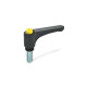 Ganter Flat Adjustable Hand Levers, with Releasing Button, Plastic, Threaded Stud Steel 600-78-M12-35-DGB