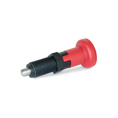 Ganter Indexing Plungers, Threaded Body Plastic, Plunger Pin Stainless Steel, with Red Knob 617.2-8-C-NI-RT