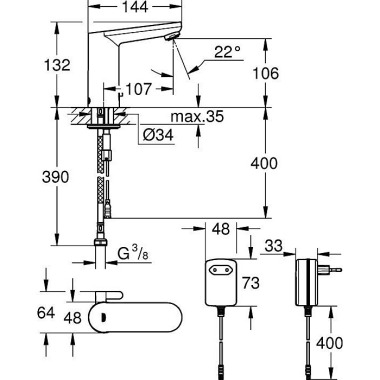 Grohe Infrarot-Elektronik EUROSMART CE 1/2" Stecke rtrafo chr 36325001