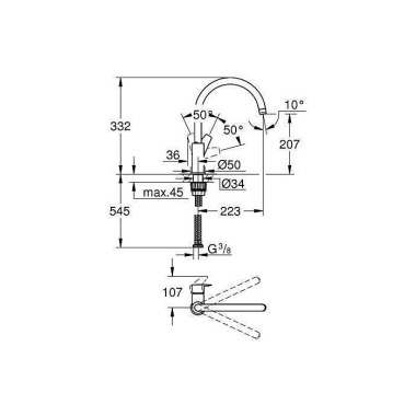 Grohe Einhand-Spültischar matur BAUEDGE 1/2" ho Ala chr 31367001