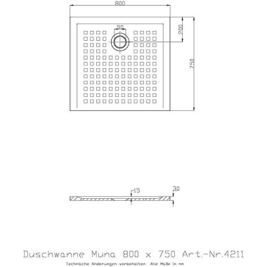 Hoesch Mineralguss-Duschw anne MUNA m AR 800x750x30 mm we 4211.010