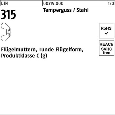 Flügelmutter DIN 315 rund e FormM12 Temperguss 50 S tück 003150000120000