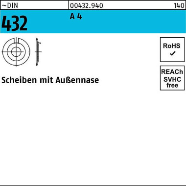 Scheibe DIN 432 Außennase 5,3 A 4 25 Stück 004329400053000