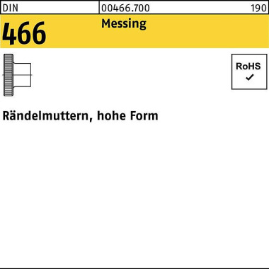 Rändelmutter DIN 466 hohe FormM3 Messing 100 Stück 004667000030000