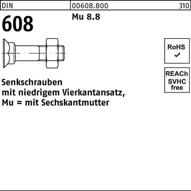 Senkschraube DIN 608 4-kt ansatz/6-ktmutter M10x 50 Mu 8.8 100 Stück 006088000100050