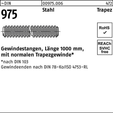 Gewindestange DIN 975 Tra pezgewinde TR 24x 5x 1000 mm Stahl 1 Stück 009750060240500