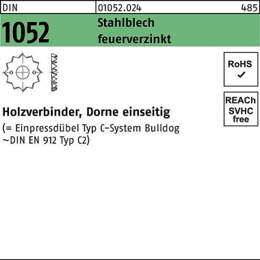 Holzverbinder DIN 1052 ei nseitig 62 M12 Stahlblech feuerverz. 150 Stück 010520240620000