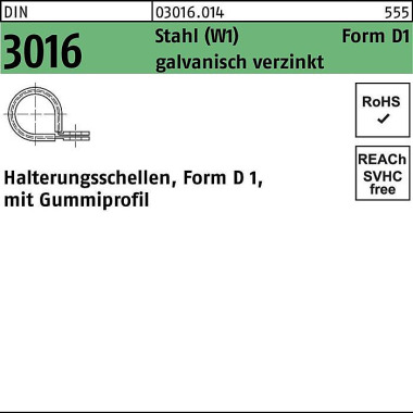 Schelle DIN 3016 Gummipro fil 34x 15 - W1 Stahl gal v.verz. 100 Stück 030160140340015