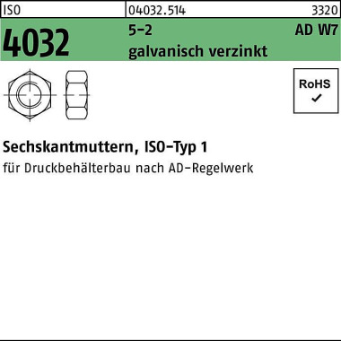 Sechskantmutter ISO 4032 M27 5-2 AD W7 galv.verz. 50 Stück 040325140270000