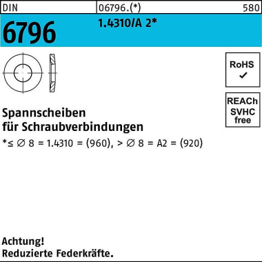 Spannscheibe DIN 6796 10x 23x 2,5 1.4310/A 2 500 S tück 067969200100000