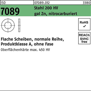 Unterlegscheibe ISO 7089 o.Fase 12 Sta 200 HV galv .verz. nitrocarburiert 50 0St. 070890120120000