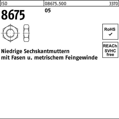 Sechskantmutter ISO 8675 Fasen M10x 1 5 100 Stück 086755000100100