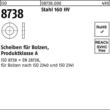 Scheibe ISO 8738 f.Bolzen 36 Stahl 160 HV 100 Stüc k 087380000360000