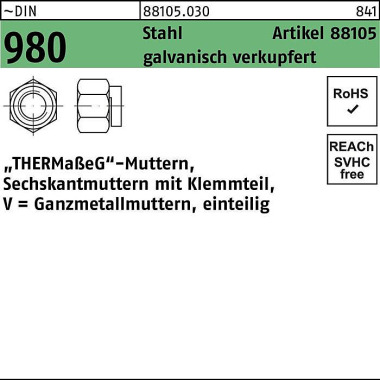 Sechskantmutter R 88105 K lemmteil M12 SW 19 Stahl galv. verkupfert 100St. 881050300120019