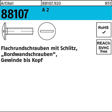 Flachrundschraube R 88107 Schlitz VG M6x 10 A 2 50 0 Stück 881079200060010