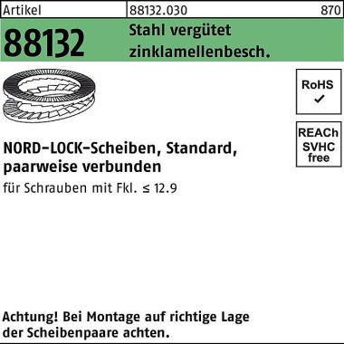 Unterlegscheibe R 88132 g eklebt NL 4 Sta zinklamel lenb. 200St NORD-LOCK 881320300040000