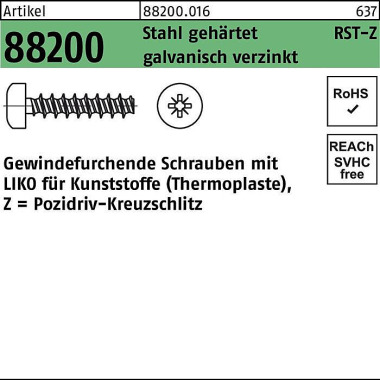 Gewindefurchendeschraube R 88200 Liko PZ 3x12-Z St ahl geh.galv.verz. 1000St . 882000160030012