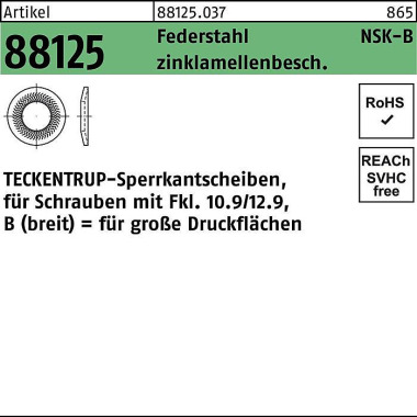 Sperrkantscheibe R 88125 NSK-B 8 Federstahl zinkla mellenb. 1000St. TECKENTR UP 881250370080000