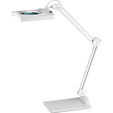 LED-Lupenleuchte Glaslinse 190,5mm (7,5″)Standfuß weiß m.Abdeckung,eckiger Kopf 9226