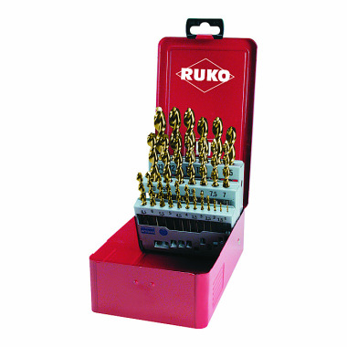 Ruko Juego de brocas espirales DIN 338 tipo TL 3000 HSS TiN en estuche industrial 258215T