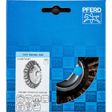 PFERD Cepillo cónico con hilo, nudo POS KBG 11515/M14 CT INOX 0,50 43315015