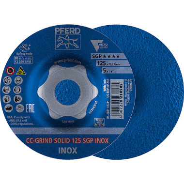 PFERD Muela abrasiva CC-GRIND CC-GRIND-SOLID 125 SGP INOX 64189125