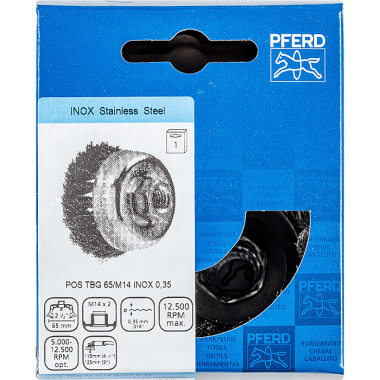 PFERD Cepillo de copa con hilo, nudoso POS TBG 65/M14 INOX 0,35 43305003