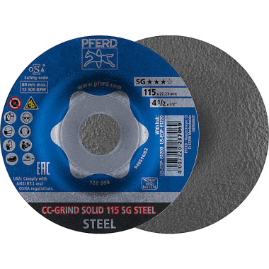 PFERD Muela abrasiva CC-GRIND CC-GRIND-SOLID 115 SG STEEL 64185115