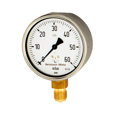 Riegler Manómetro de resorte de cápsula, acero, G 1/4 radialmente abajo, 0-250 mbar, Ø 63 102521