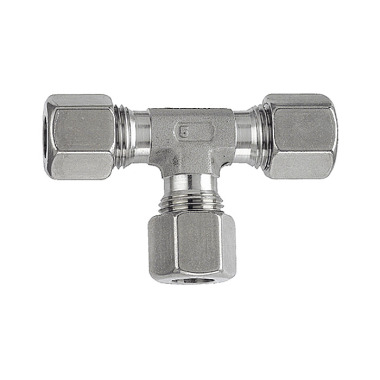 Riegler Racor en T, tubo exterior Ø 18 mm, acero inoxidable 1.4571, 315 bar 112442